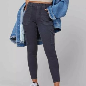 New, SPANX Stretch Twill Ankle Cargo Skinny Pant Washed Black